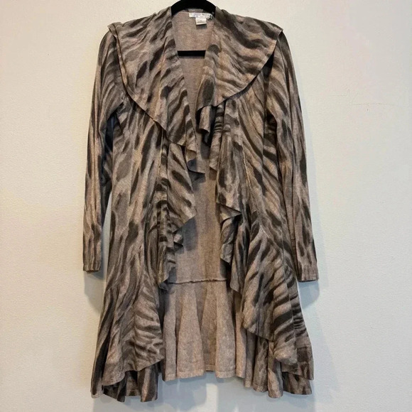 Alberto Makali Cardigan Open Front Wool Blend Ruffle Collar Boho Artsy Fairy M - Picture 1 of 3